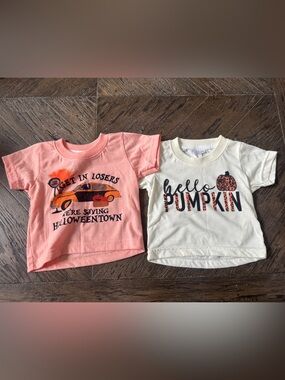 Blanksful Kids Pumpkin Graphic Tee Pair - Pink & Cream